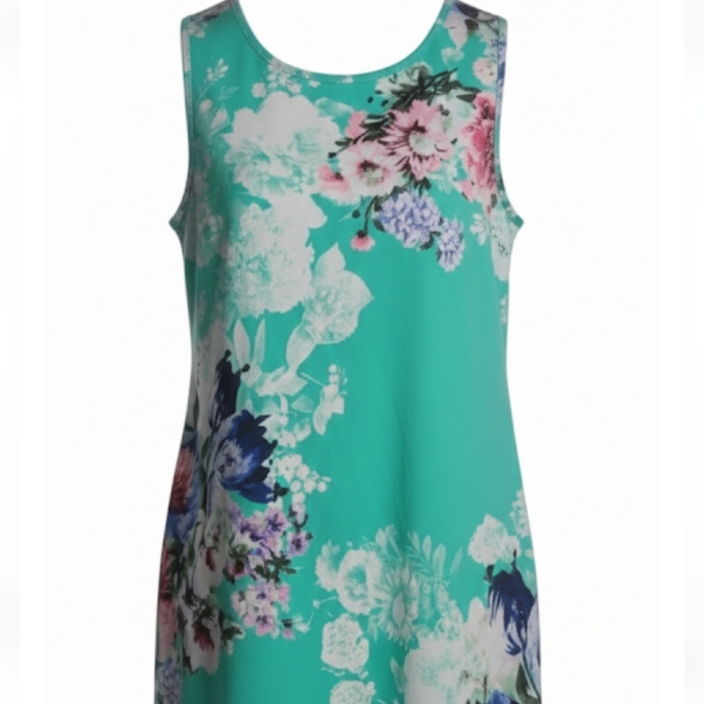 Floral Sleeveless Top Women's Medium In Vibrant Turquoise